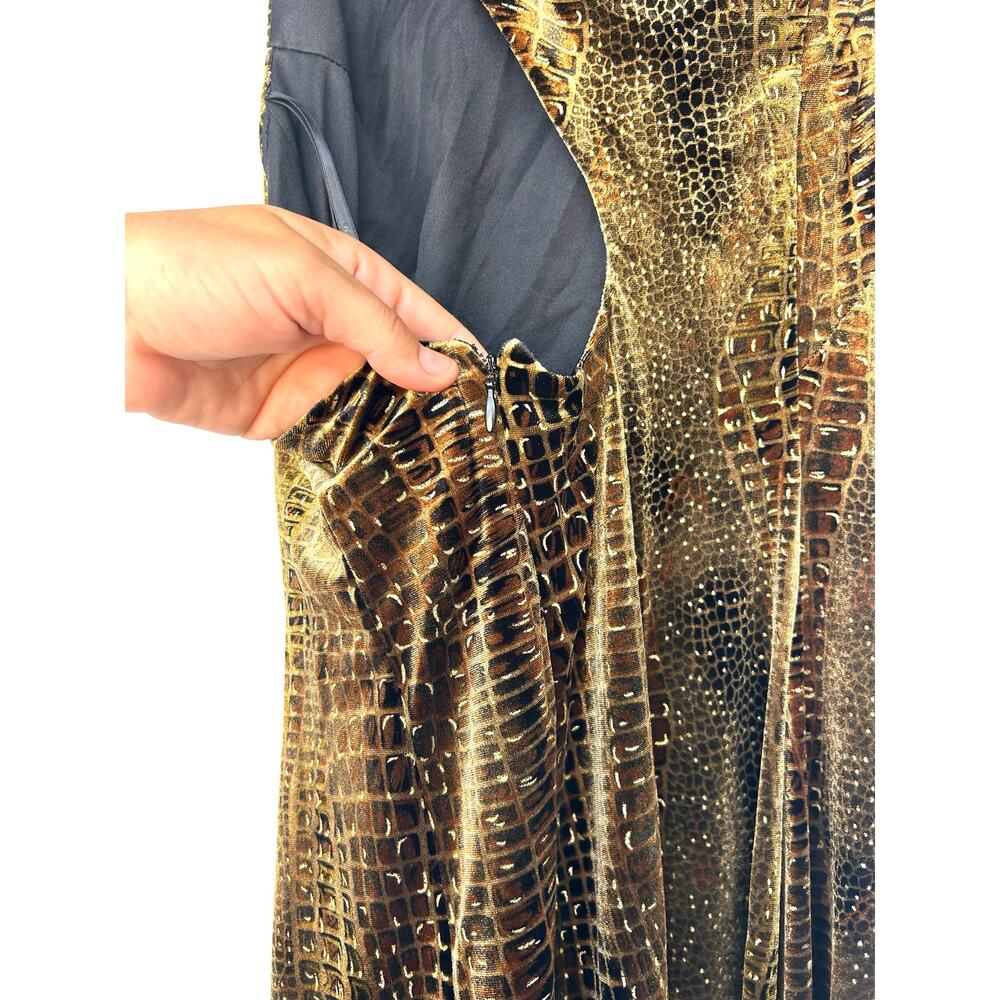 Vintage Y2K Cache Velvet Maxi Dress Brown Gold One Shoulder Gown 8 Slit - Picture 10 of 10